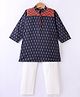 Exclusive from Jaipur Cotton Full Sleeves Kurta & Pyjama Set Ikat Print - Blue & Off White
