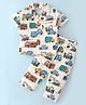 Fido Single Jersey Half Sleeves Construction Vehicle Print Night Suit - White