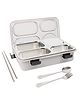 Neonatecare Lunch Box for Kids with Spoon & Fork Durable Perfect Size for On The Go Meal BPA Free and Food 4 Compartment Stainless Steel (Grey)