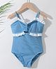 Kookie Kids Sleeveless V Cut Swimsuit With Frill Detailing - Blue