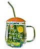 FunBlast Fruit Theme Glass Cup with Lid and Straw  Pack of 1 Random Print