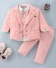 Mom's pet Full Graph Checked Blazer And Pant  With Attached Shirt Bow & Waistcoat -  Peach