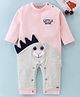 Mom's pet Full Sleeves Animal Face Applique Detailed Pre Winter Cotton Romper - Peach