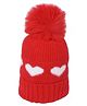CrayonFlakes  Heart Design & Pom Pom Detailed Woolen Cap - Red