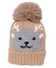CrayonFlakes Reindeer Face Design & Pom Pom Detailed  Woolen Cap - Brown