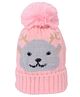 CrayonFlakes Reindeer Face Design & Pom Pom Detailed  Woolen Cap - Pink