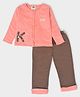 Mi Arcus Full Sleeves Polka Dots Printed Front Open Sweatshirt With Coordinating  Pajama Set - Peach & Brown