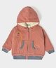 Mi Arcus Full Sleeves Colour Blocked  Dinosaur Pocket Design Embroidered Knitted Cameo Jacket - Brown
