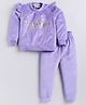 M'andy  Full Sleeves  Smile Text Foil Printed Velvet Jogger Set - Purple