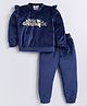 M'andy  Full Sleeves  A Little Bit Dramatic Text Foil Printed Velvet Jogger Set -  Navy Blue