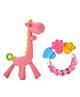 NeonateCare Silicone Combo Of Giraffe Shape & Rattle Handle Teethers ( Pink Giraffe -  Pink Ring teether)- Pink