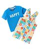 Babyhug 100% Cotton Single Jersey Knit Fruits Printed Dungaree With Half Sleeves T-Shirt - Blue & Multicolor