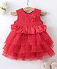 Mark & Mia Sleeveless Partywear Frock Style Onesie with Frill Detailing & Floral Corsage - Red
