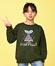 NUSYL Fleece Full Sleeves Little Mermaid Text Printed Oversized Sweatshirt - Green
