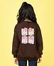 NUSYL Fleece Full Sleeves Selfie & Heart Printed Oversized Sweatshirt - Brown