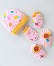 OHMS Interlock Cotton Knit Cap Mitten & Booties Set Fruit Print Pink & Yellow- Diameter- 13 cm