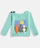 MayRa Knits Full Sleeves Cats In The Garden Designed Hand Knitted Woollen Sweater - Green