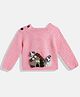 MayRa Knits Full Sleeves Puppy Patch Design Detailed Woollen Hand Knitted Sweater - Pink