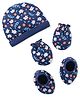 Babyhug 100% Cotton Knitted Cap Mittens & Booties with Floral Print- Blue