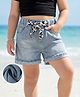 Kookie Kids Mid Thigh Length Washed Denim Shorts with Bow - Blue