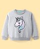 Tiara Full Sleeves Checked Designed Unicorn Sequin Embellished  Fleece Sweatshirt - Grey