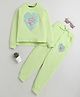 Tiara Full Sleeves Heart Sequin Embellished  Single Jersey Winter Jogger Set - Lime Green