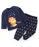 Babyhug Cotton Knit Single Jersey Full Sleeves Lion & Star Print Night Suit - Navy Blue