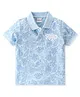 Babyhug 100% Cotton Half Sleeves Polo T-Shirt Leaves Print - Blue