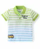 Babyhug Cotton Half Sleeves Striped Polo T-Shirt With Bus Patch - White & Green