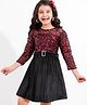 Hola Bonita Full Sleeves Knee Length Velvet & Sequinned Party Dress- Red