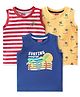 Babyhug Cotton Knit Sleeveless T-Shirt Tree Text & Stripe Print Pack of 3- Blue Red & Yellow