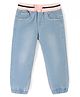 Babyhug Full Length Denim Washed Joggers with Bow Detailing - Light Blue