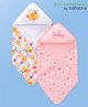 Babyoye 100% Cotton Interlock Printed Hooded Towel Pack of 2  L 82 X B 82 cm - Pink & White