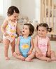 Babyoye Eco Conscious  Interlock 100% Cotton Knit with Eco Jiva Finish Sleeveless Onesies Fruit & Floral Print Pack of 3-  White Pink & Blue