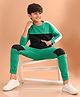 Lilpicks Couture Full Sleeves Colour Blocked Terry Fleece Sweatshirt & Joggers Set - Green & Black