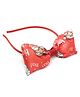 SKD Christmas Theme Santa Printed Satin Bow Detailed Hair Band  - Red