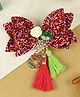 Asthetika Christmas Theme Charms Tassels Embellished Glitter Hair Clip - Red