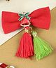 Asthetika Christmas Theme Bells & Tassels Embellished Bow Hair Clip - Red & Green