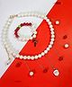 Kamule Christmas Theme Set Of 2 Santa Charm Detailed Layered Beaded Necklace & Bracelet Set - White & Red