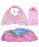 Kwitchy New Born Baby Sleeping Essential Combo of Mattress with Net Sleeping Bag Nappy Changing Mats Set - Pink