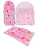 Kwitchy Combo of Baby Mattress with Net Sleeping Bag 4 Pcs Bedding Set - Pink