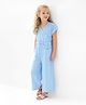 Primo Gino 100% Cotton Woven Half Sleeves Double Gauze Full Length Jumpsuit with Overlap Detail -Blue