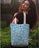 Rustic Blends Block Printed Shopping Tote Bag in Floral Fun Blue