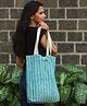 Rustic Blends Block Printed Shopping Tote Bag with Tiny Triangles in Rama Blue