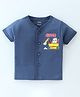 Cucumber Cotton Interlock Knit Half Sleeves Front Open Vests Construction Vehicle Print - Blue
