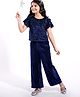 Hola Bonita Half Sleeve Sequinned Velvet Top with Velvet Pant - Navy Blue
