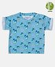 Softsens Half Sleeves Abstract Palm Trees & Flowers Printed Bamboo Tee - Blue