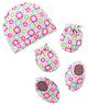 Babyhug 100% Cotton Knitted Cap Mittens & Booties with Floral Print- Pink