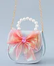 Hola Bonita Sling Bag with Bow Applique & Pearl Handle - Blue