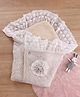 Yellow Apple Lace Blanket With Fur and Flower Applique - Oatmeal